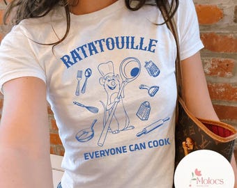 Remy Ratatouille Anyone can Cook Baby Tee, Vintage Ratatouille Gusteau&#39;s Little Chef Croptop Baby Tee womens T-shirt, Remy Disney Tees