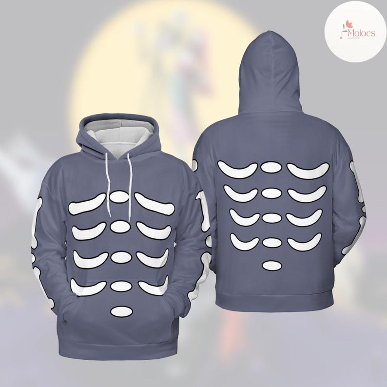 Puede incluir: Sudadera con capucha gris con un dise&ntilde;o de jaula tor&aacute;cica de esqueleto blanco en la parte delantera y trasera. La sudadera tiene un cord&oacute;n blanco y un bolsillo delantero. Una idea de disfraz de Halloween divertida y &uacute;nica.