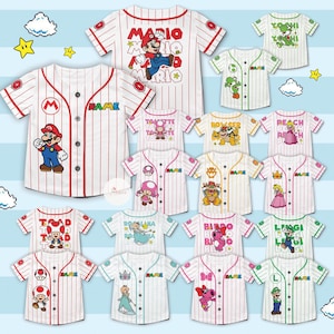 Personalized Super Mario Baseball Jersey, Super Mario Luigi Princess Peach Birthday Girl Jersey, Mario Birthday Boy, Mario Family Matching