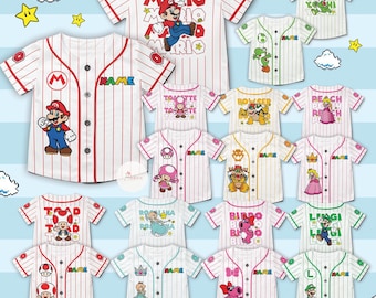Personalized Super Mario Baseball Jersey, Super Mario Luigi Princess Peach Birthday Girl Jersey, Mario Birthday Boy, Mario Family Matching