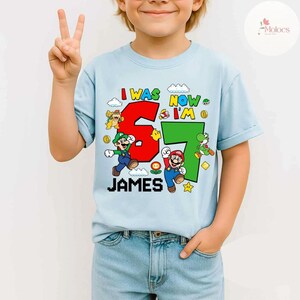 Personalized Super Mario Birthday Shirt, I Was 6 Now I'm 7 Mario Galaxy, Mario Luigi Princess Peach Birthday Girl, Birthday Boy 6 Turning 7 bild 3