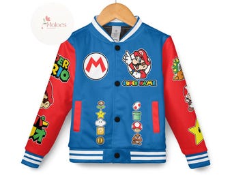Super Mario Kinderbadjas ochtendjas, wollig, coral fleece met capuchon, logo, voor jongens en meisjes, rood-blauw, 134