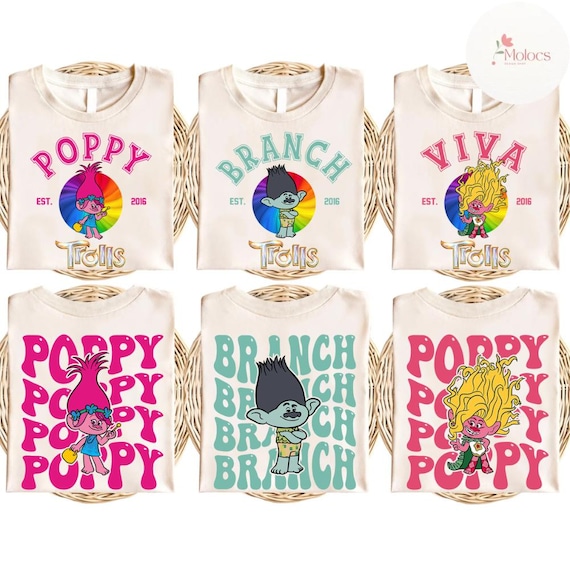 Two-sided All Characters Trolls Shirt, Trolls Band Together Princess Queen Poppy Birthday Girl, Branch Birthday Boy, Trolls Family Matching