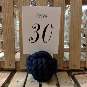 Navy Blue Nautical Wedding Rope Knots 10 Table Number Holders for your Seaside Wedding Navy Rope image 1