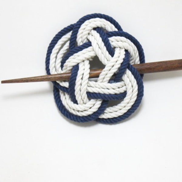 Sailor Knot Hair Stick Barrette in Navy and White