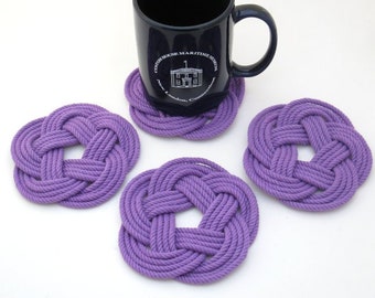 Nautical Coasters Woven Purple Cotton Turks Head Knot 4 pack