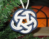 Nautical Christmas Ornament Sailor Knot Turks Head Navy Blue Outline Cotton