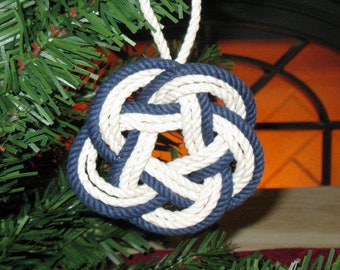 Nautical Christmas Ornament Sailor Knot Turks Head Navy Blue Outline Cotton