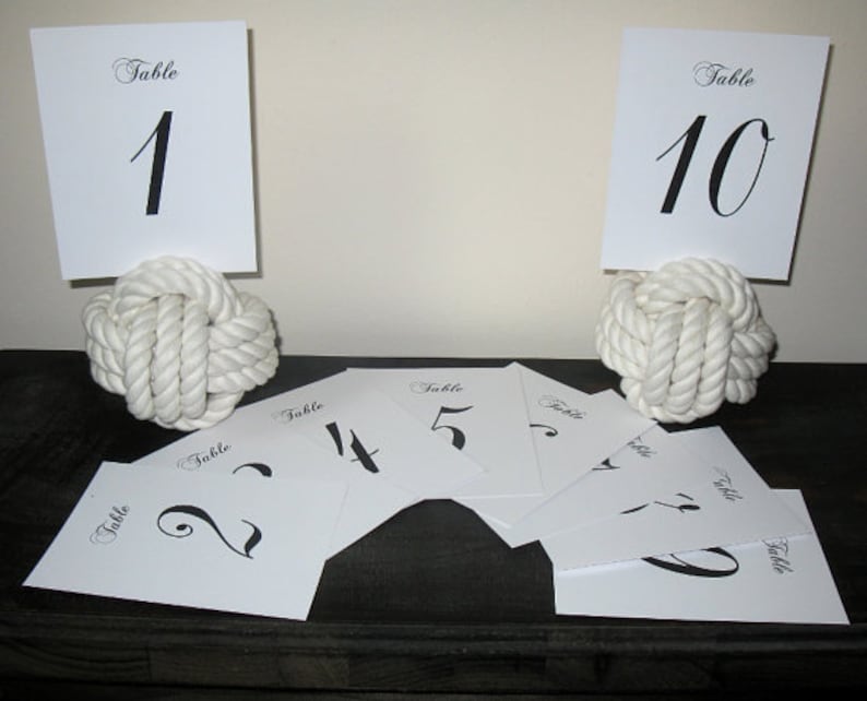 Wedding Knot Number Holders for your Nautical Wedding 4 Pack of white Monkey Fist Knots