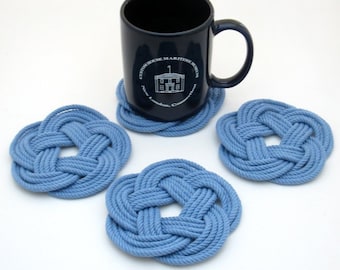 Ocean Coasters Nautical Blue Cotton Woven in a Flat Pattern 4 pack