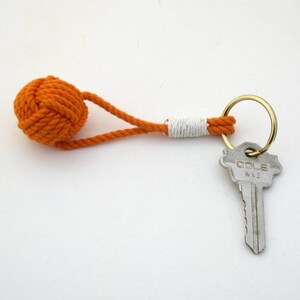 Orange Monkey Fist Key Chain with Split Ring whipped traditionally image 2