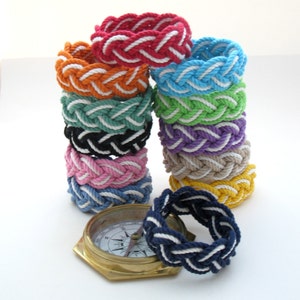 Two Color Nautical Bracelet, Sailor Knot Bracelet Woven with Cotton Cord into a rope bracelet choose from 12 color combinations