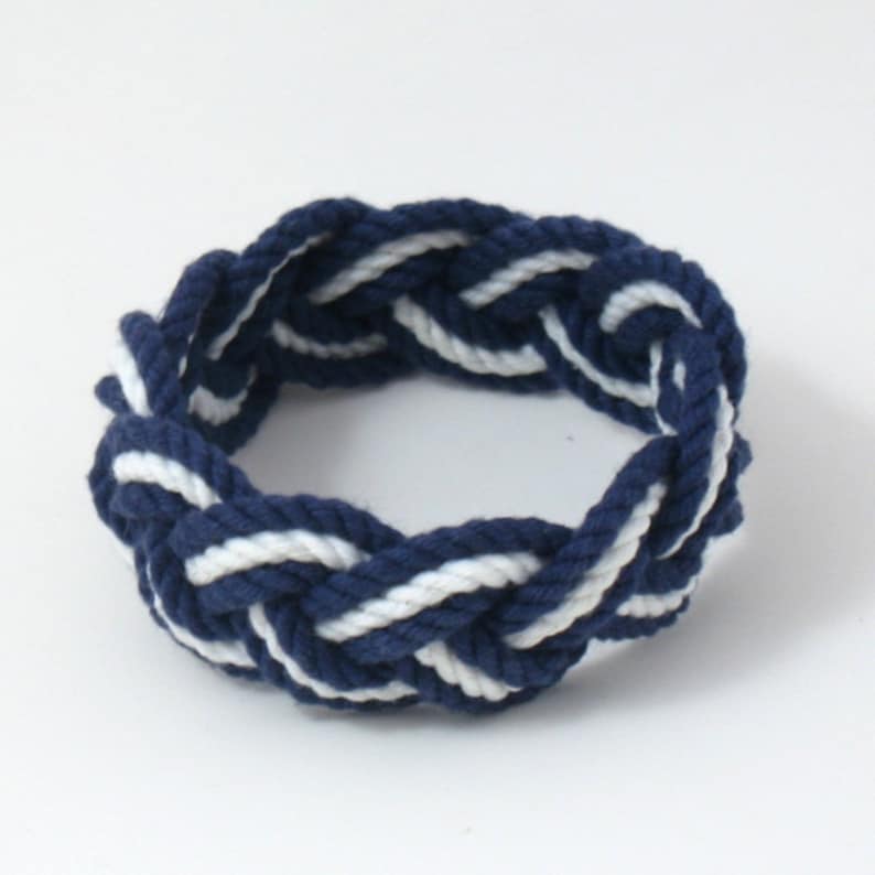 Nautical Bracelet Navy and White Sailor Knot Weave image 3