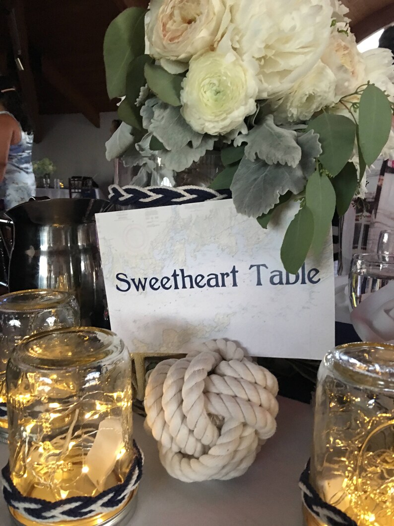 Wedding Knot Number Holders for your Nautical Wedding 4 Pack of white Monkey Fist Knots