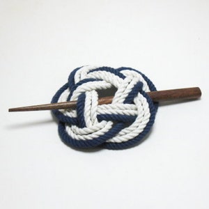 Sailor Knot Hair Stick Barrette in Navy and White image 2