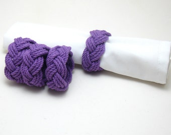 Nautical Napkin Rings Woven Purple Cotton Pack of 4