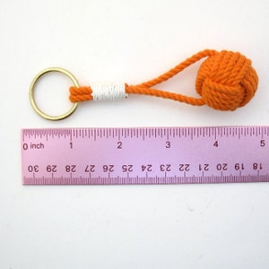 Orange Monkey Fist Key Chain with Split Ring whipped traditionally image 3