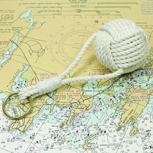 Floating Nautical Keychain White Cotton Monkey Fist
