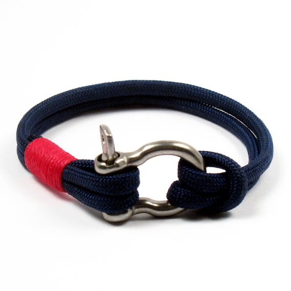 Nautical Shackle Rope Bracelet Navy Blue Paracord Shackle Bracelet Whipped  With Red -  Canada