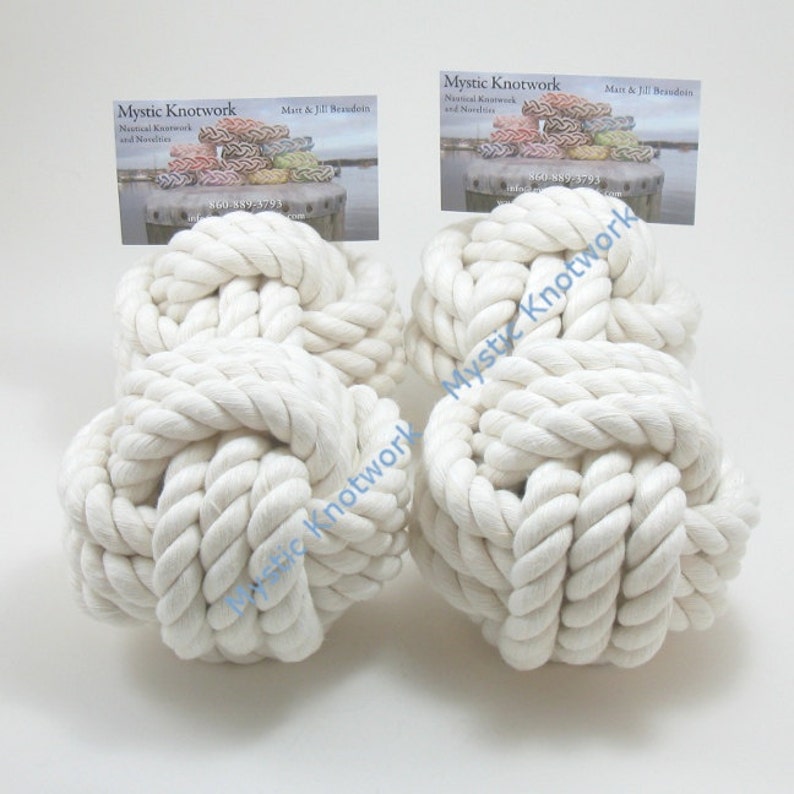 Wedding Knot Number Holders for your Nautical Wedding 4 Pack of white Monkey Fist Knots