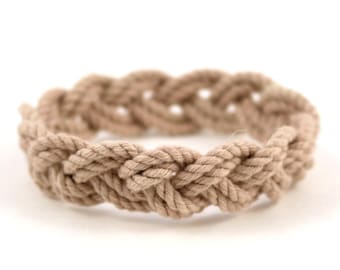 Turks Head Sailor Knot Bracelet woven narrow in Tan Cotton