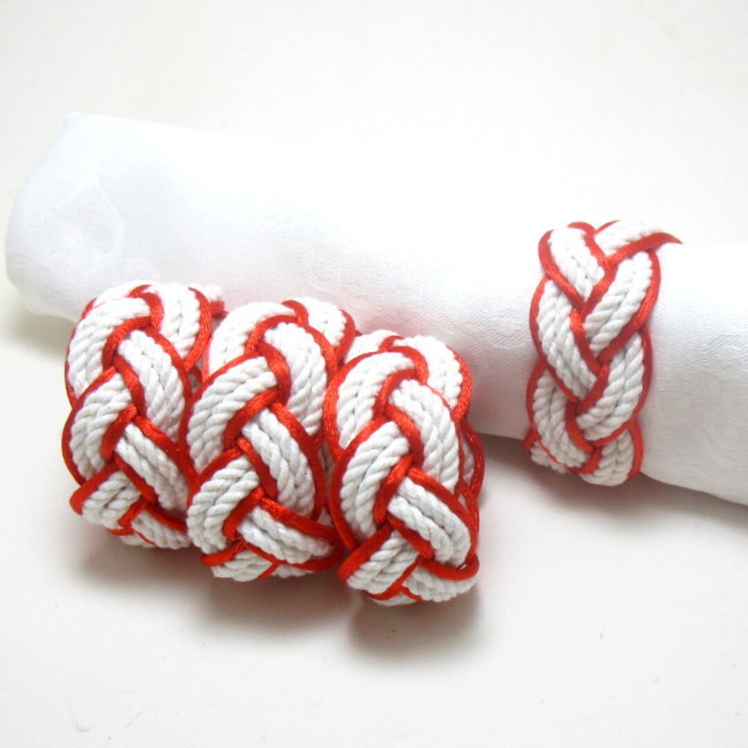 Nautical Napkin Rings Knot of White Cotton Outlined in Red Etsy