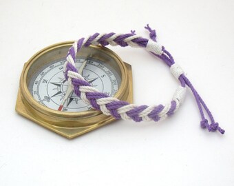 Anklet Purple and White Braided Cotton Sailor Anklet Chevron