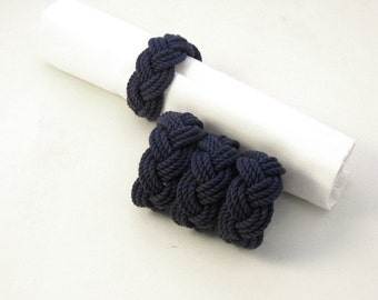 Woven Napkin Rings Nautical Navy Pack of 4