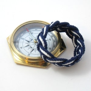 Nautical Bracelet Navy and White Sailor Knot Weave image 1