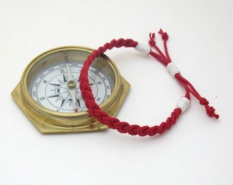 Braided Red Anklet, Sailor weave in American Made Cotton Cord