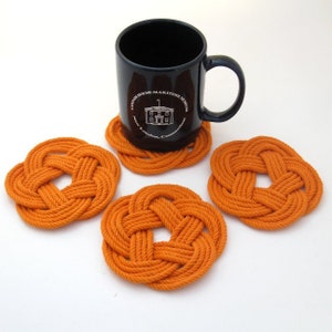 Nautical Coasters Woven Orange Cotton Turks Head Knot 4 pack