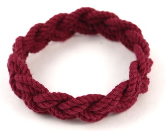 Turks Head Sailor Knot Bracelet woven narrow in Burgundy Cotton