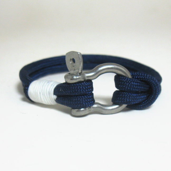 Caribbean: Navy & Blue Nautical Rope Bracelet with Shackle - Maggie & Milly