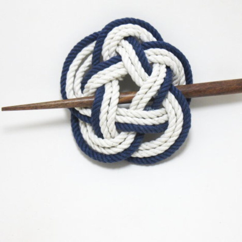 Sailor Knot Hair Stick Barrette in Navy and White image 1