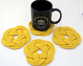 Woven Nautical Coasters Yellow turks head weave 4 pack