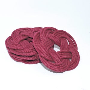 Burgundy Nautical Coasters  Woven Turk&#39;s Head Coasters Set of 4 knot coasters 100% cotton