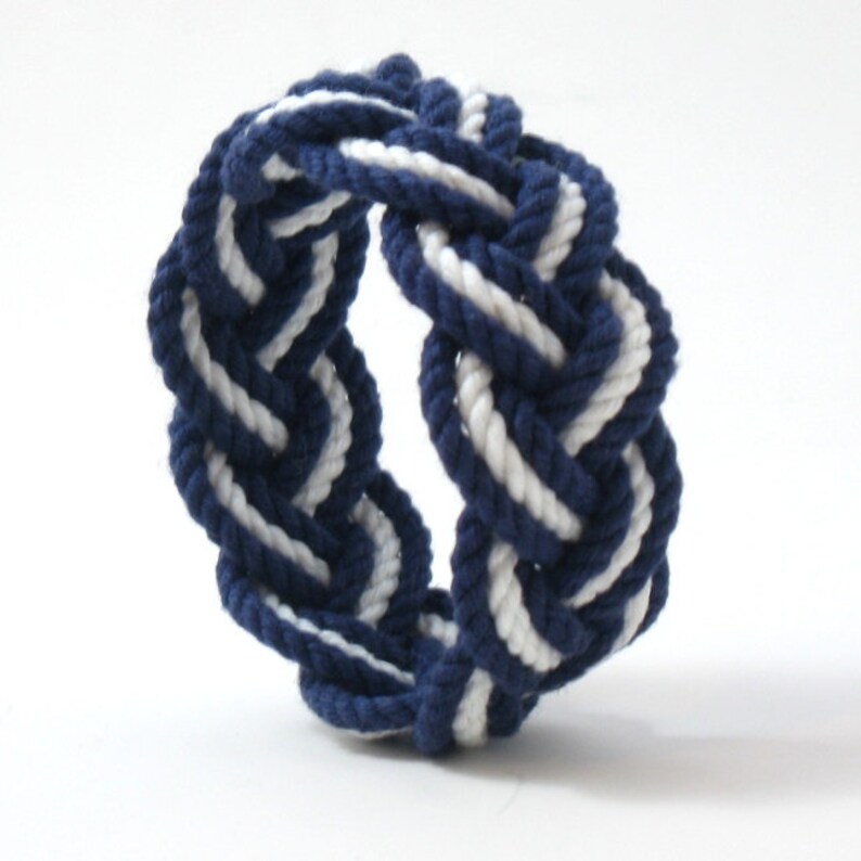 Nautical Bracelet Navy and White Sailor Knot Weave image 2