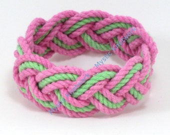 Pink and Lime Green Turks Head Sailor Knot Bracelet Medium