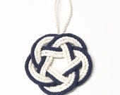 Nautical Christmas Ornament Sailor Knot Turks Head Navy Blue Outline Cotton