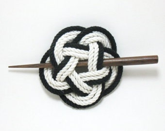 Sailor Knot Hair Stick Barrette in Black and White