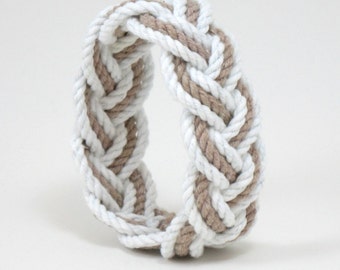 Sailor Knot Cotton Bangle Bracelet White and Tan