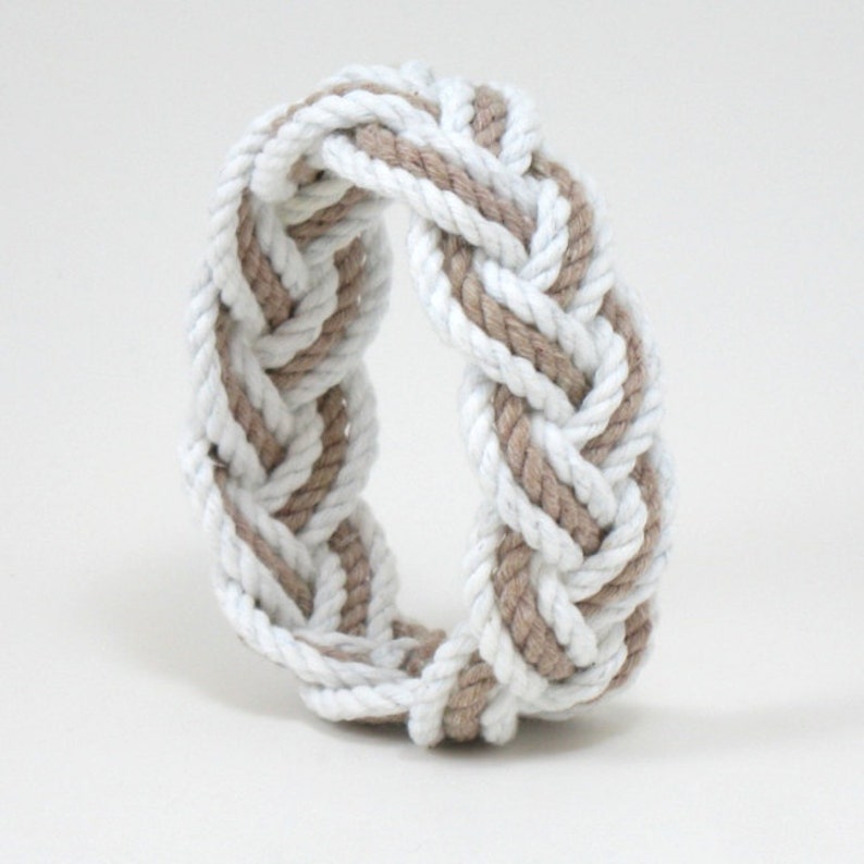 Sailor Knot Cotton Bangle Bracelet White and Tan image 1