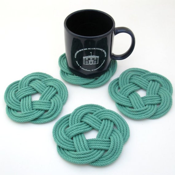 Navy Nautical Sailor Knot Turks Head Coasters Mystic Knotwork Set of 4