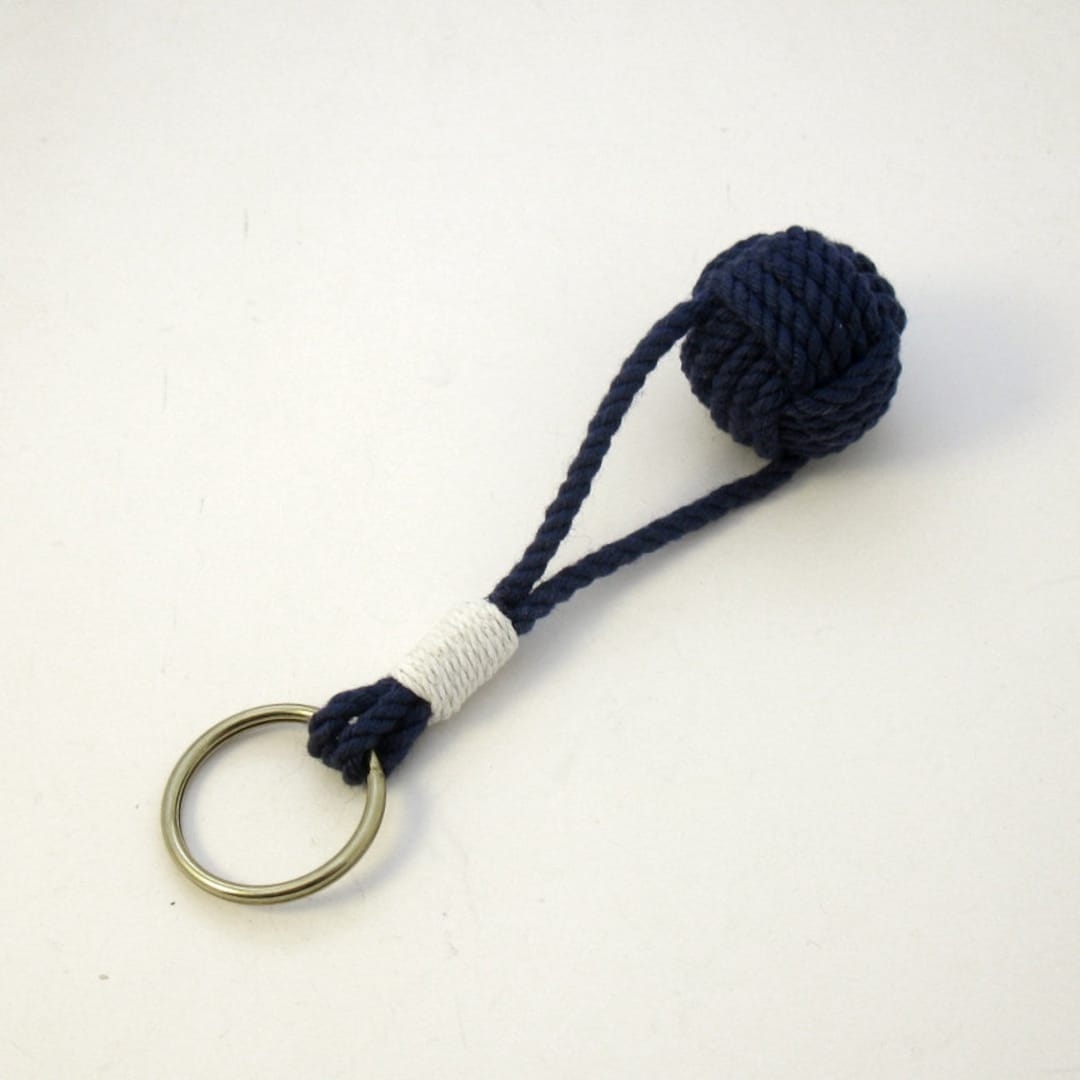 Navy Blue Keychain Cotton Monkey Fist Key Chain With Whip and Etsy