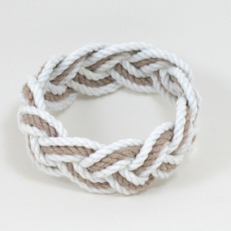 Sailor Knot Cotton Bangle Bracelet White and Tan image 2