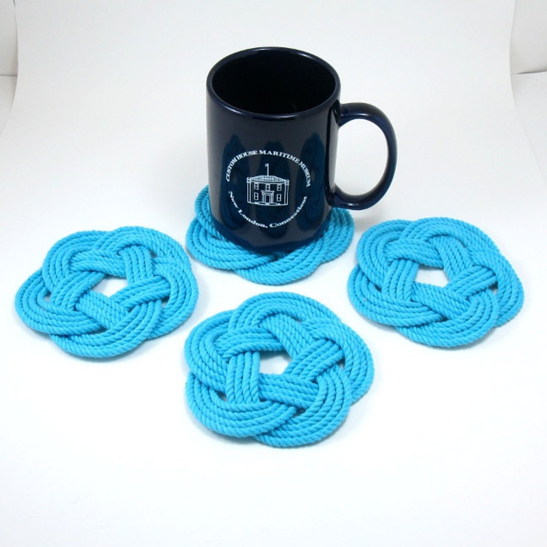 Nautical Turquoise Rope Coaster Woven Nautical Knot 100 Cotton Braided