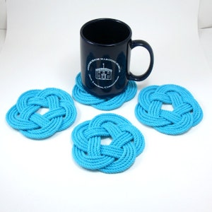 Nautical Turquoise Rope Coaster Woven Nautical Knot 100% Cotton Braided Coasters image 1