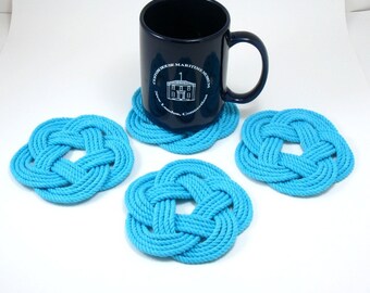 Nautical Turquoise Rope Coaster Woven Nautical Knot 100% Cotton Braided Coasters