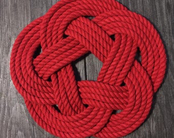 Nautical Trivet Woven Turks Head Hotplate Traditional Red Cotton Hotplate