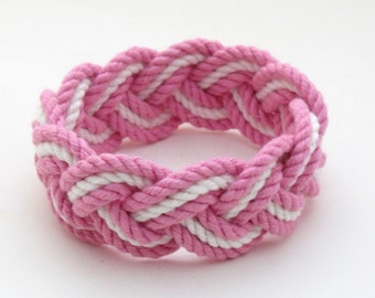 Sailor Knot Cotton Pink and White Surfer Bracelet